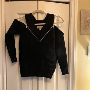 Michael Kors Black Woolblend off the shoulder zippered sweater XXS
